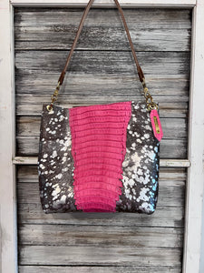 Cody Bag - Silver Cowhide with Pink Accent