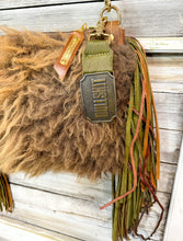 Load image into Gallery viewer, Buffalo Bag with Green Leather and Vintage Bullshit Belt Buckle Bag Charm
