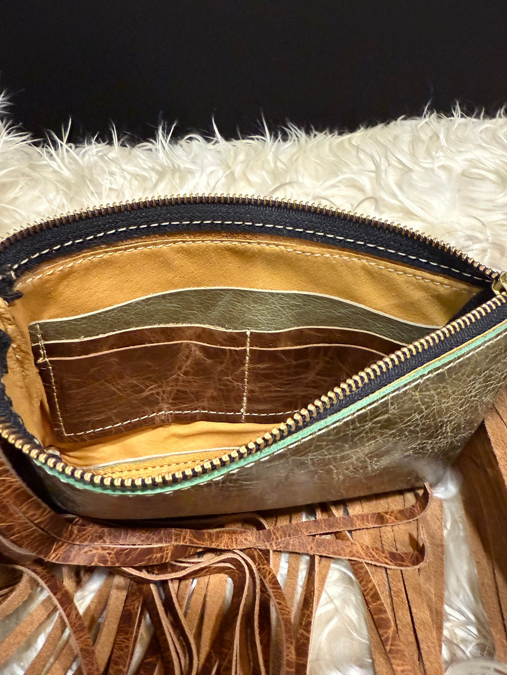 Angora Fur Jessica Wristlet with Fringe