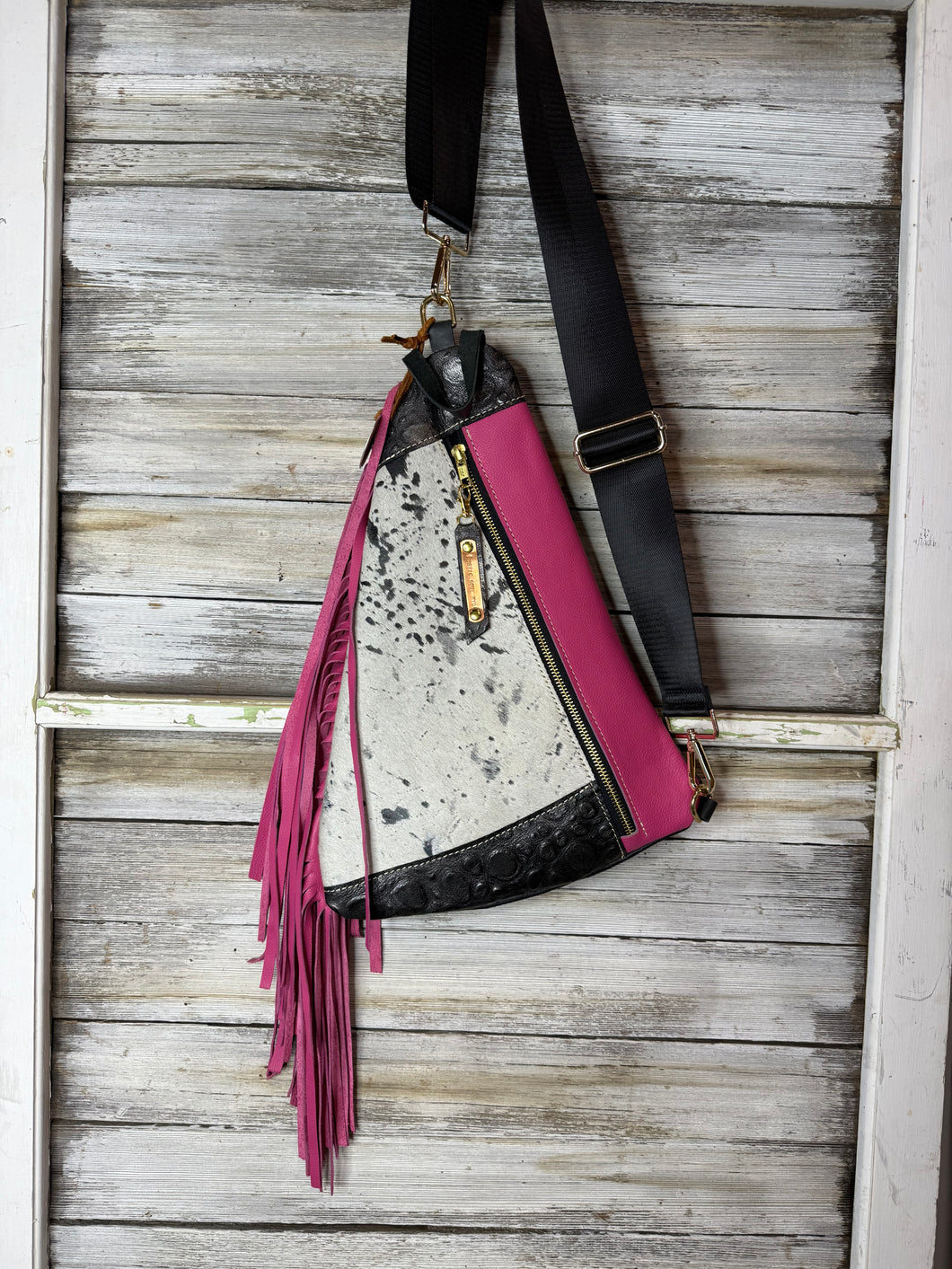 Sheridan Sling Bag Pink and Black Leather and Cowhide