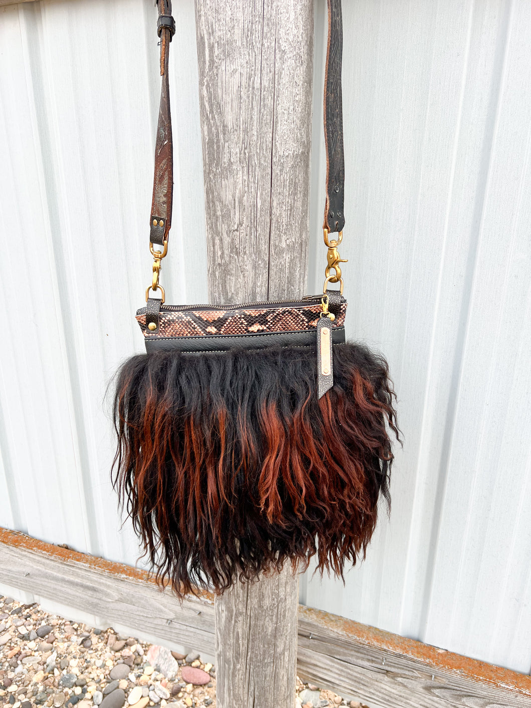 Icelandic Sheep and Python Leather Bag