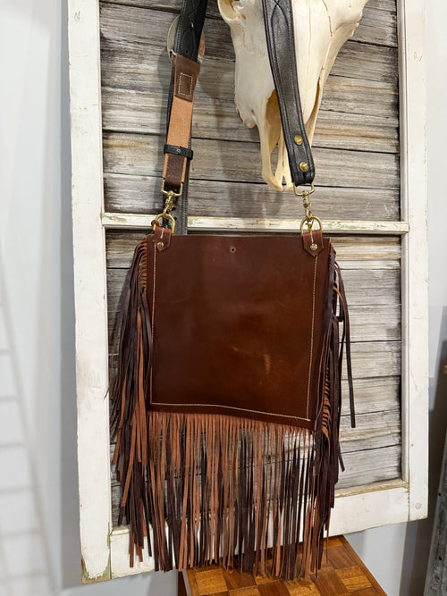 Black and White Cowhide Yellowstone Bag with Fringe