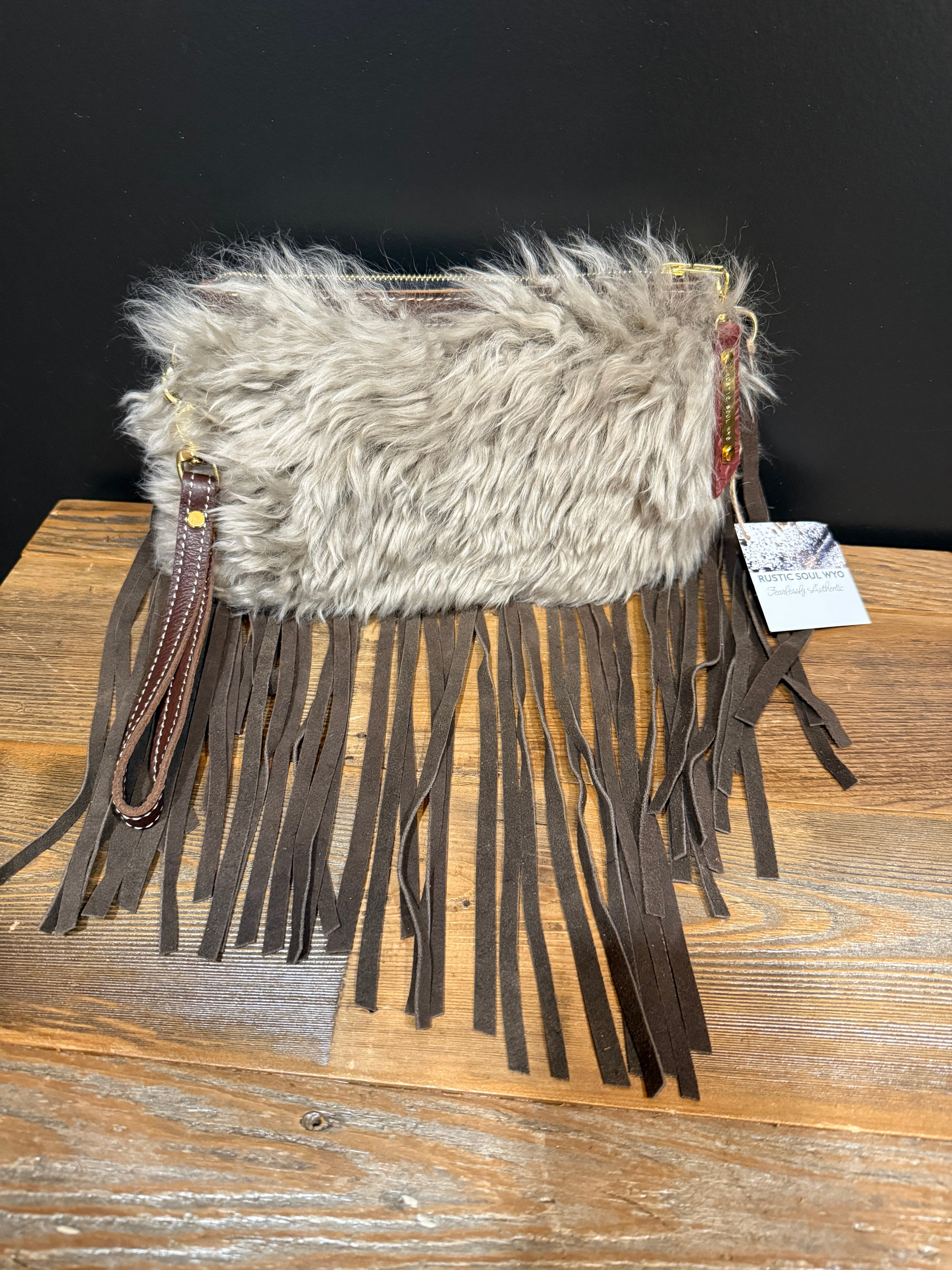 Sheep Fur Jessica Wristlet with Fringe