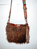 Classic Bighorn Bag with Buffalo Bison Hide and Vintage Buck Stitch Belt Strap
