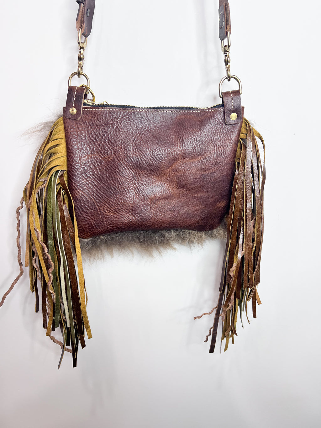 One of a kind Buffalo Bag with Two Tone Curly Fringe