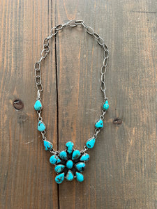 Turquoise and Sterling Silver Cluster Necklace