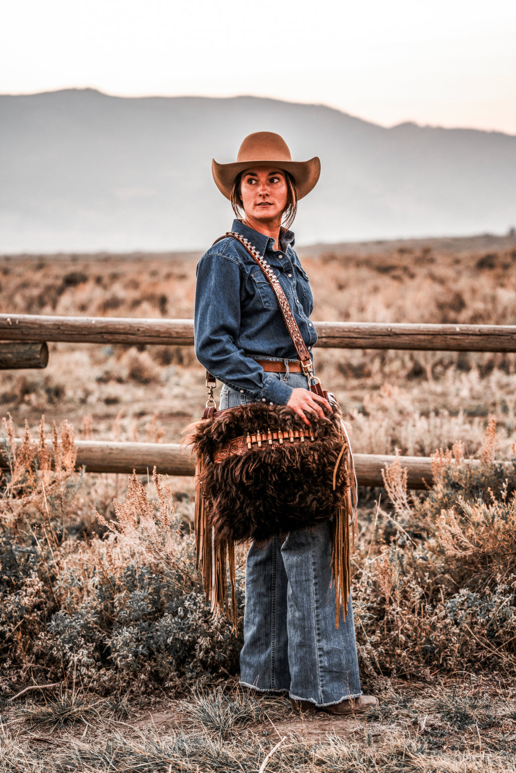 One of a kind Buffalo Hide Bag with Ammo Belt