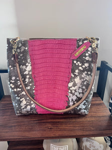 Cody Bag - Silver Cowhide with Pink Accent