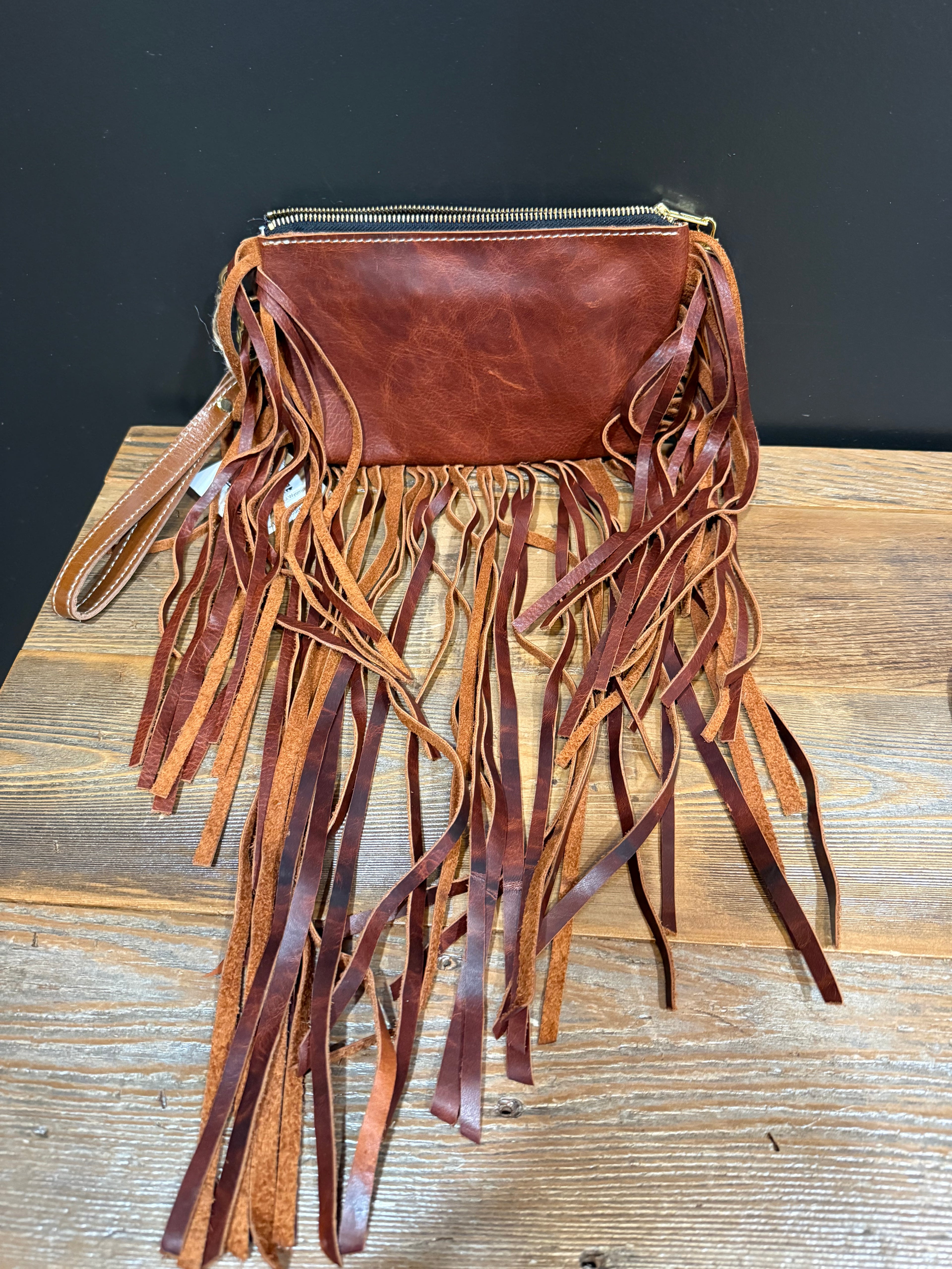 Tricolor Jessica Wristlet with Mahogany Long Fringe