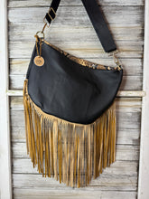 Load image into Gallery viewer, Black Embossed Leather Frannie XL with Fringe

