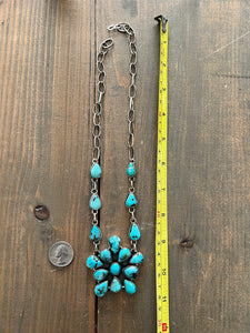 Turquoise and Sterling Silver Cluster Necklace