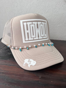 Howdy Trucker Hat with Turquoise and Pearl Hat Chain