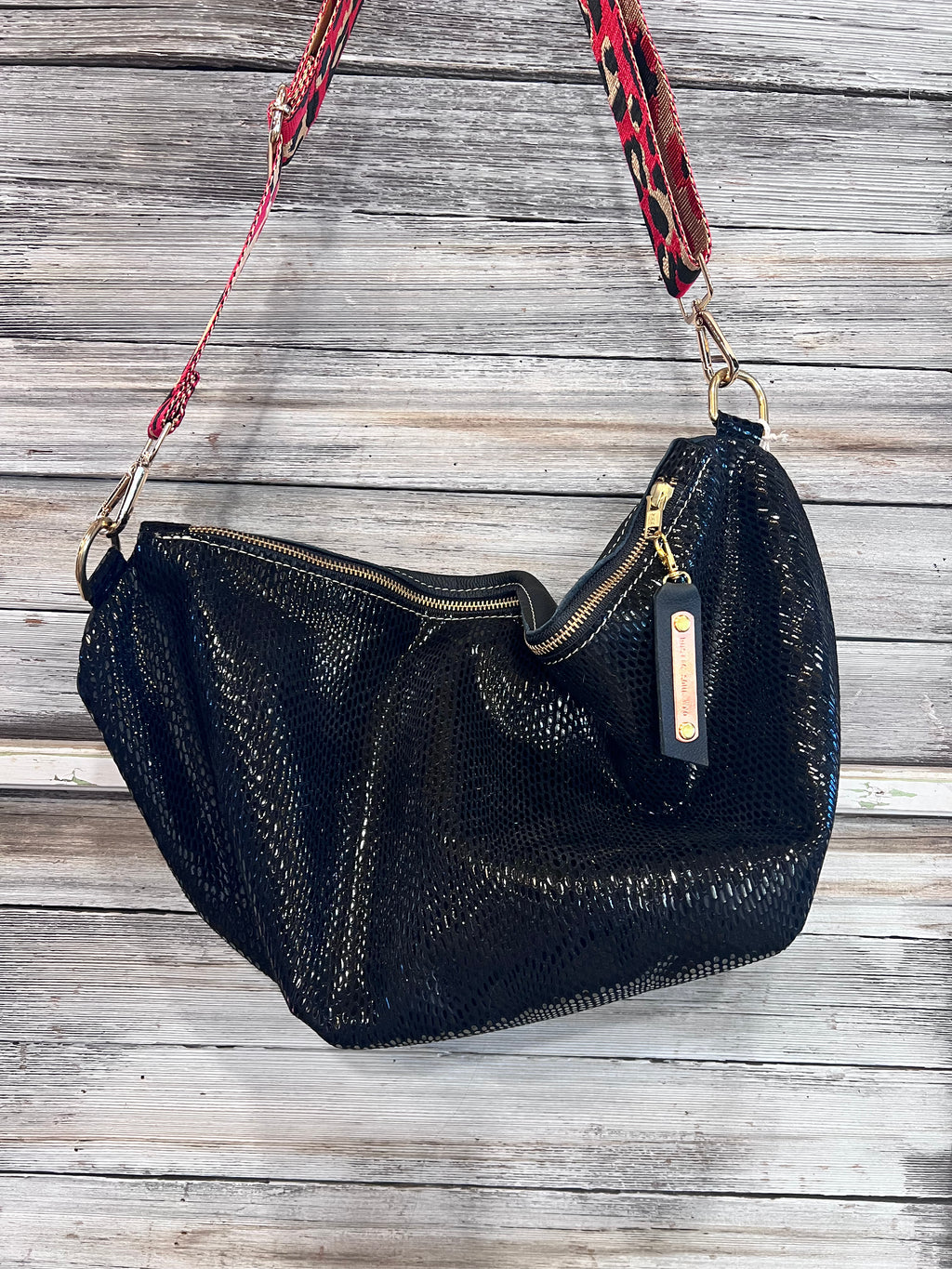 Black Shiny Printed Leather Kaycee Bag