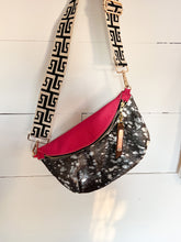 Load image into Gallery viewer, Pink Leather and Silver Acid Wash Cowhide Bum Bag
