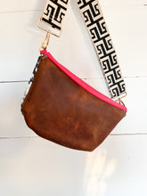 Load image into Gallery viewer, Pink Leather and Silver Acid Wash Cowhide Bum Bag
