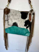 Load image into Gallery viewer, Turquoise and Cowhide Bighorn XL Bag with Fringe
