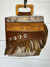 Load image into Gallery viewer, Vintage Chap and Tooled Leather Ammo Belt Wood Handle Tote
