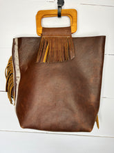 Load image into Gallery viewer, Vintage Chap and Tooled Leather Ammo Belt Wood Handle Tote
