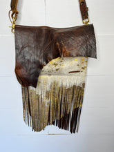 Load image into Gallery viewer, Gold Acid Wash and Chocolate Leather Crossbody
