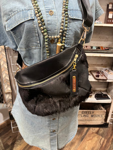 Black Acid Wash Cowhide Classic Size Frannie Bumbag