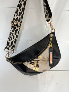 Golden Zebra with Black Leather Bumbag