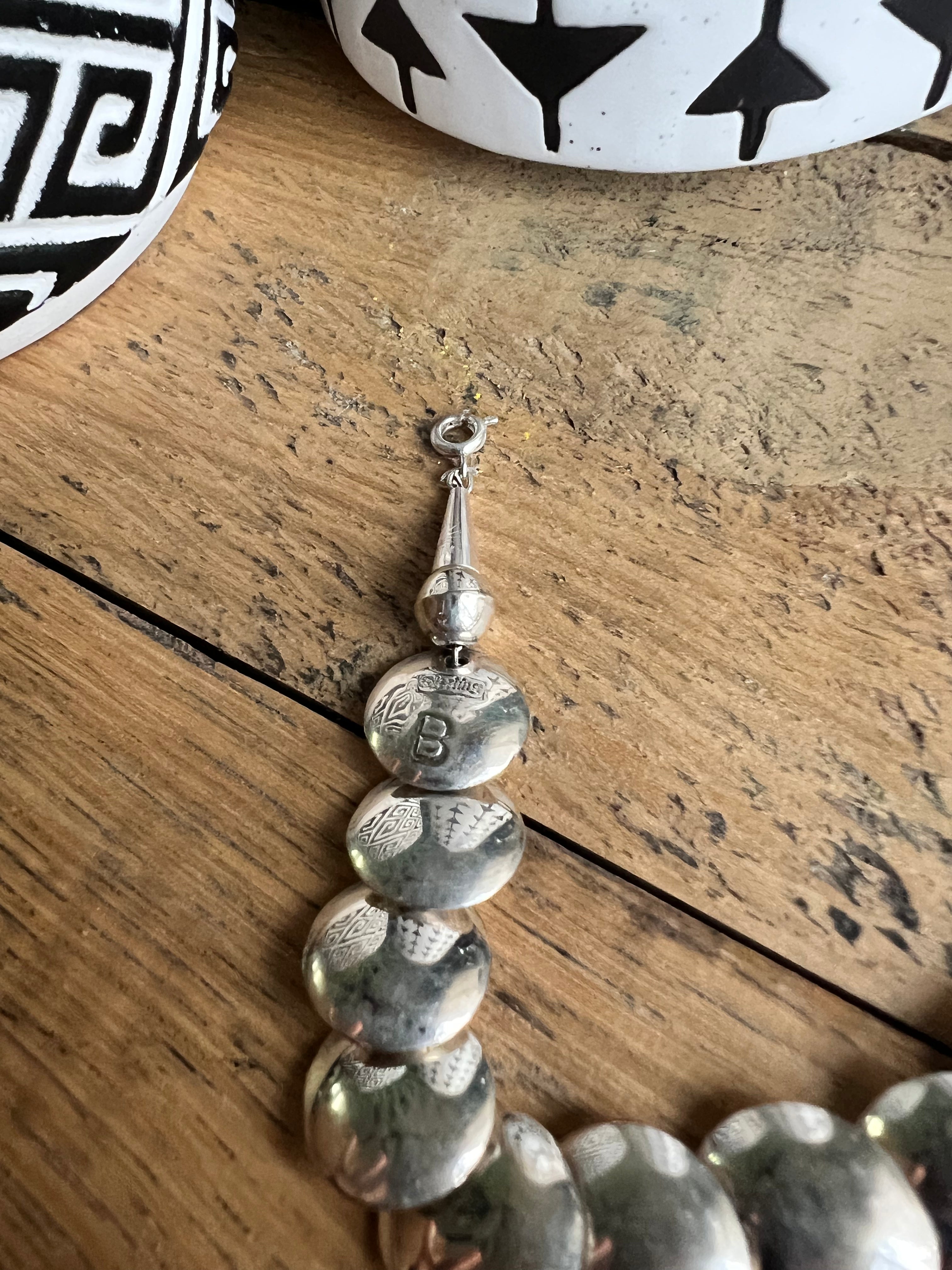 Sterling Silver Stamped Pillow Bead Bracelet