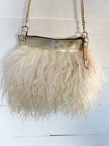 Gold Leather and White Icelandic Sheep Hide bag