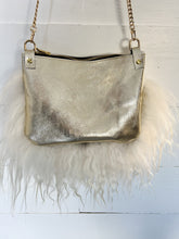 Load image into Gallery viewer, Gold Leather and White Icelandic Sheep Hide bag
