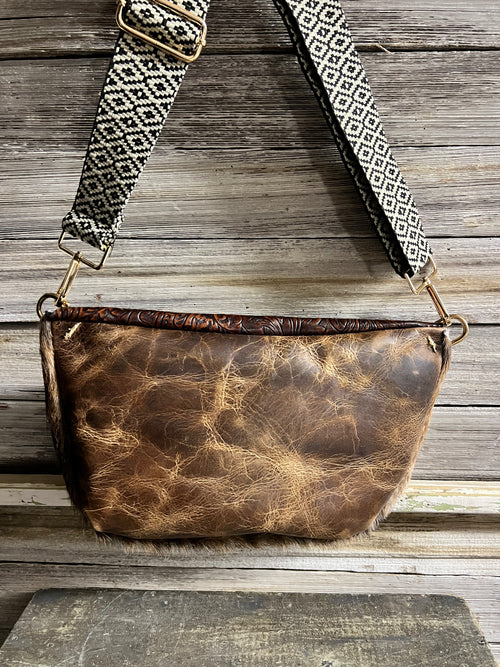 Brindle Bumbag with Tooled Embossed Leather