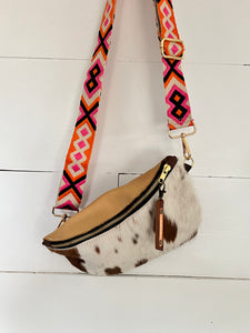 Cowhide and Tan Leather Bum Bag