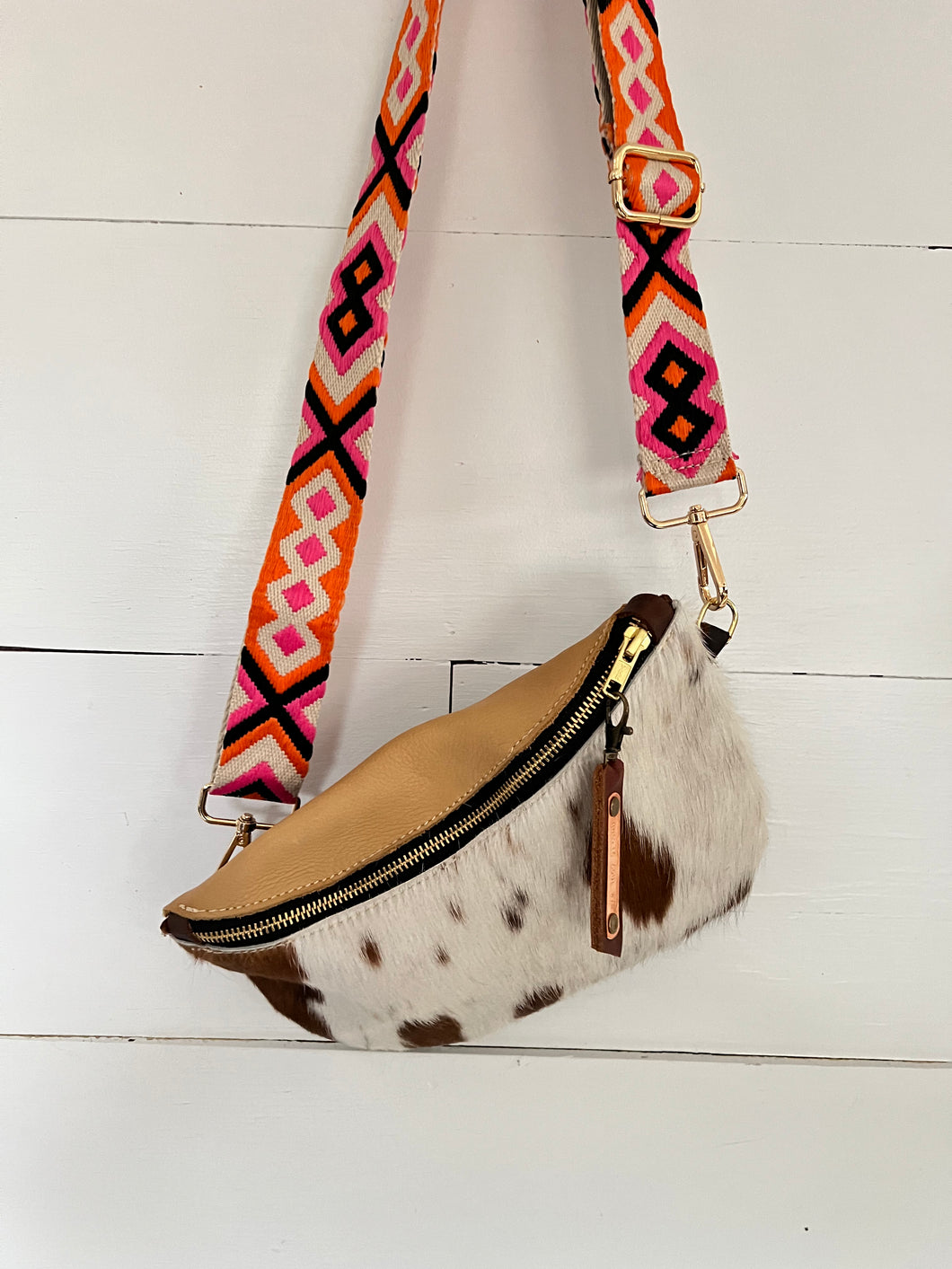 Cowhide and Tan Leather Bum Bag