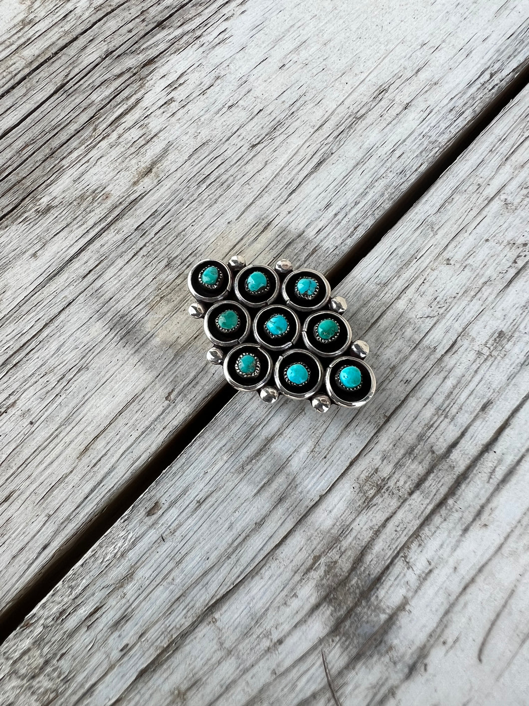 Vintage Sterling Zuni Snake Eye Cluster Ring with Turquoise