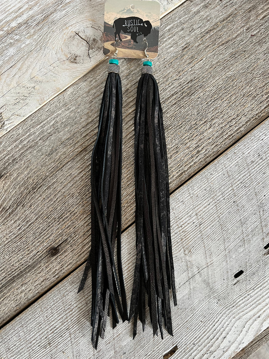 Black Leather Fringe Earring