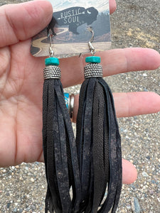 Black Leather Fringe Earring