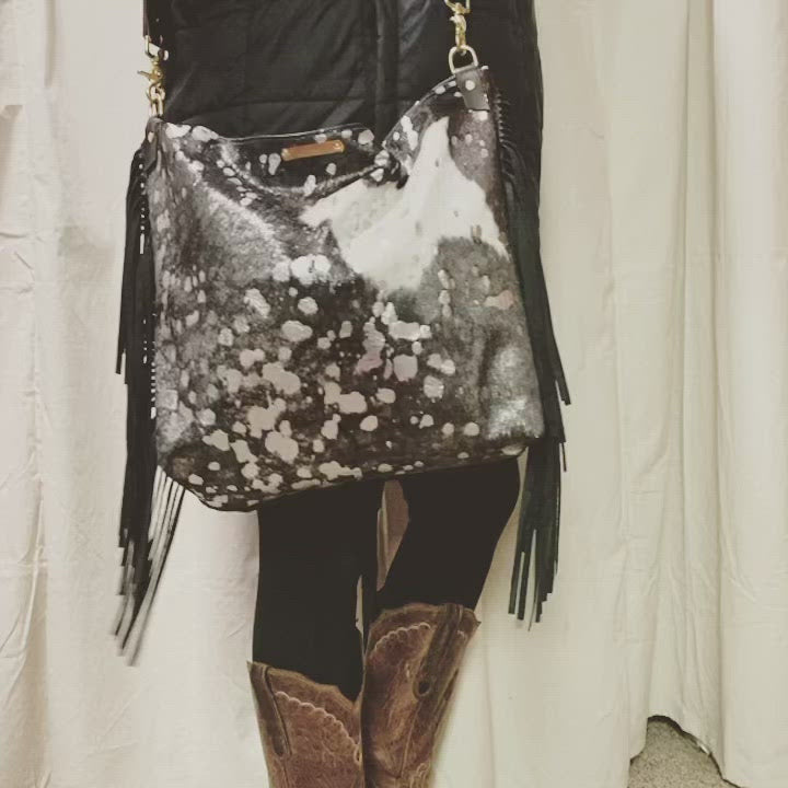 Black and White With Silver Cowhide Hobo