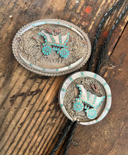 Load image into Gallery viewer, Bolo &amp; Belt Set, Inlay, Conestoga Wagon, Dishta, Vintage Turquoise
