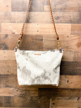 Load image into Gallery viewer, Cowhide Crossbody with White and Grey Hair on Hide
