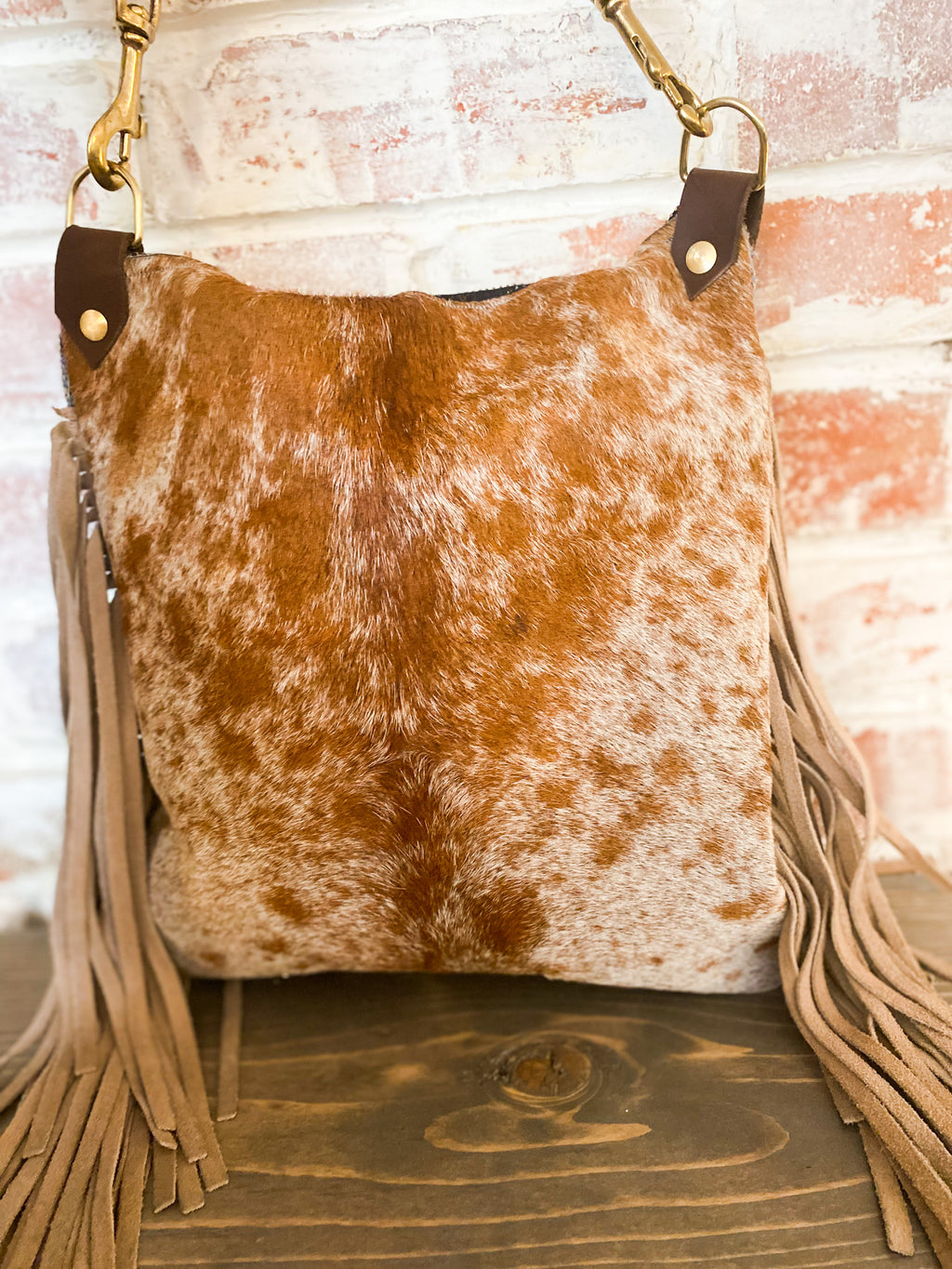 Brown Cowhide and Fringe Crossbody