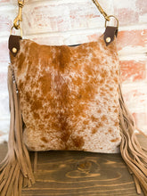 Load image into Gallery viewer, Brown Cowhide and Fringe Crossbody
