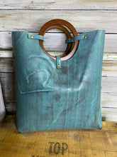 Load image into Gallery viewer, Turquoise Wooden Handle Tote
