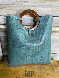 Turquoise Wooden Handle Tote