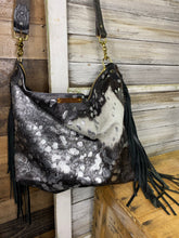 Load image into Gallery viewer, Black and White With Silver Cowhide Hobo
