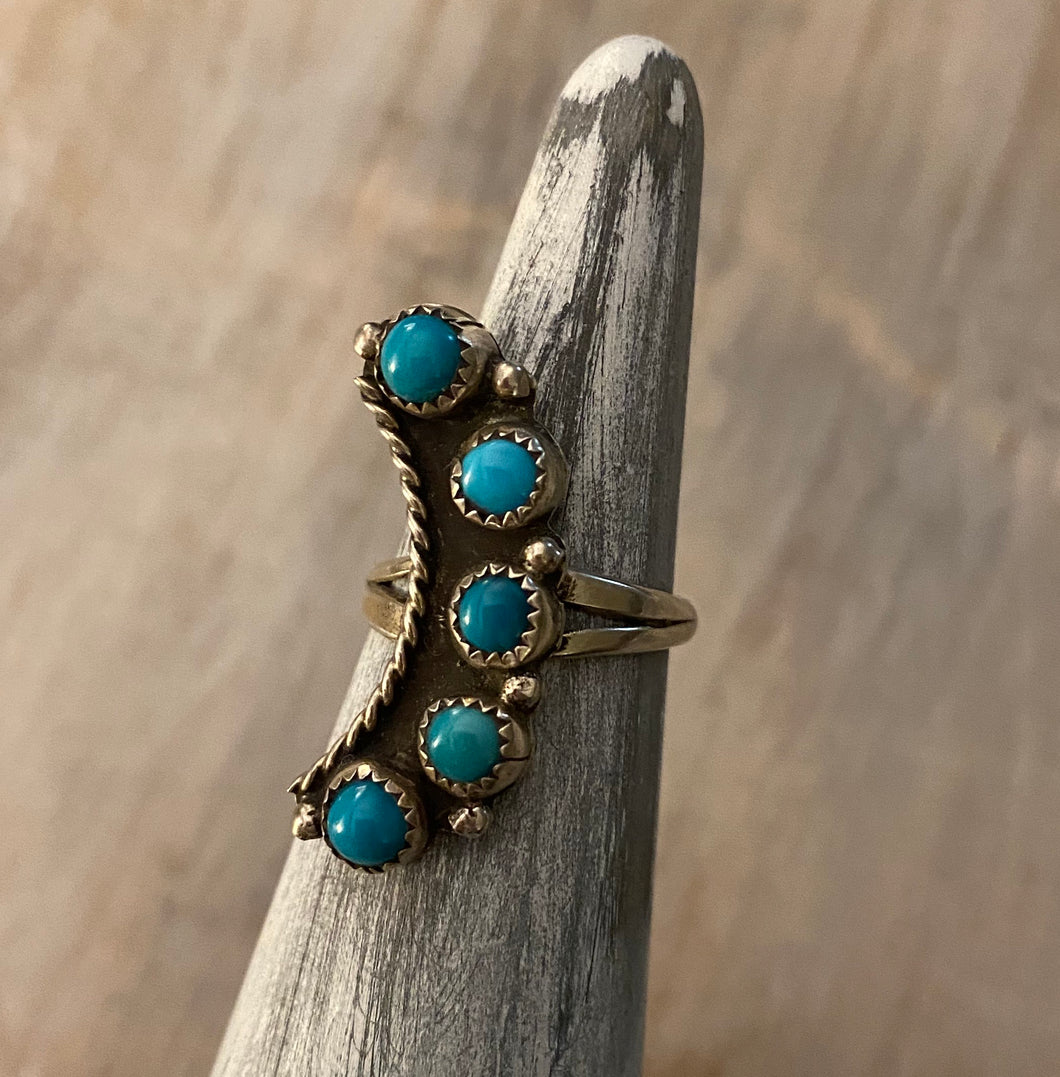 Vintage Sterling and Turquoise Moon Ring 6