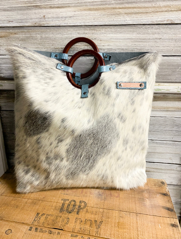 Grey Wooden Handle Tote -custom