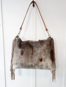 Classic Bighorn Bag with Curly Long Hair Hide & Fringe