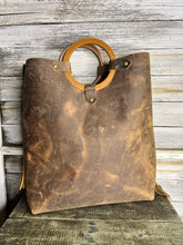 Load image into Gallery viewer, Wooden Tote with Vintage Ammo Belt
