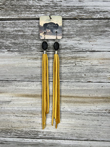 Golden Leather Fringe Earrings