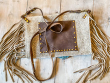 Load image into Gallery viewer, Cowhide and Pendleton Wool Crossbody with Fringe
