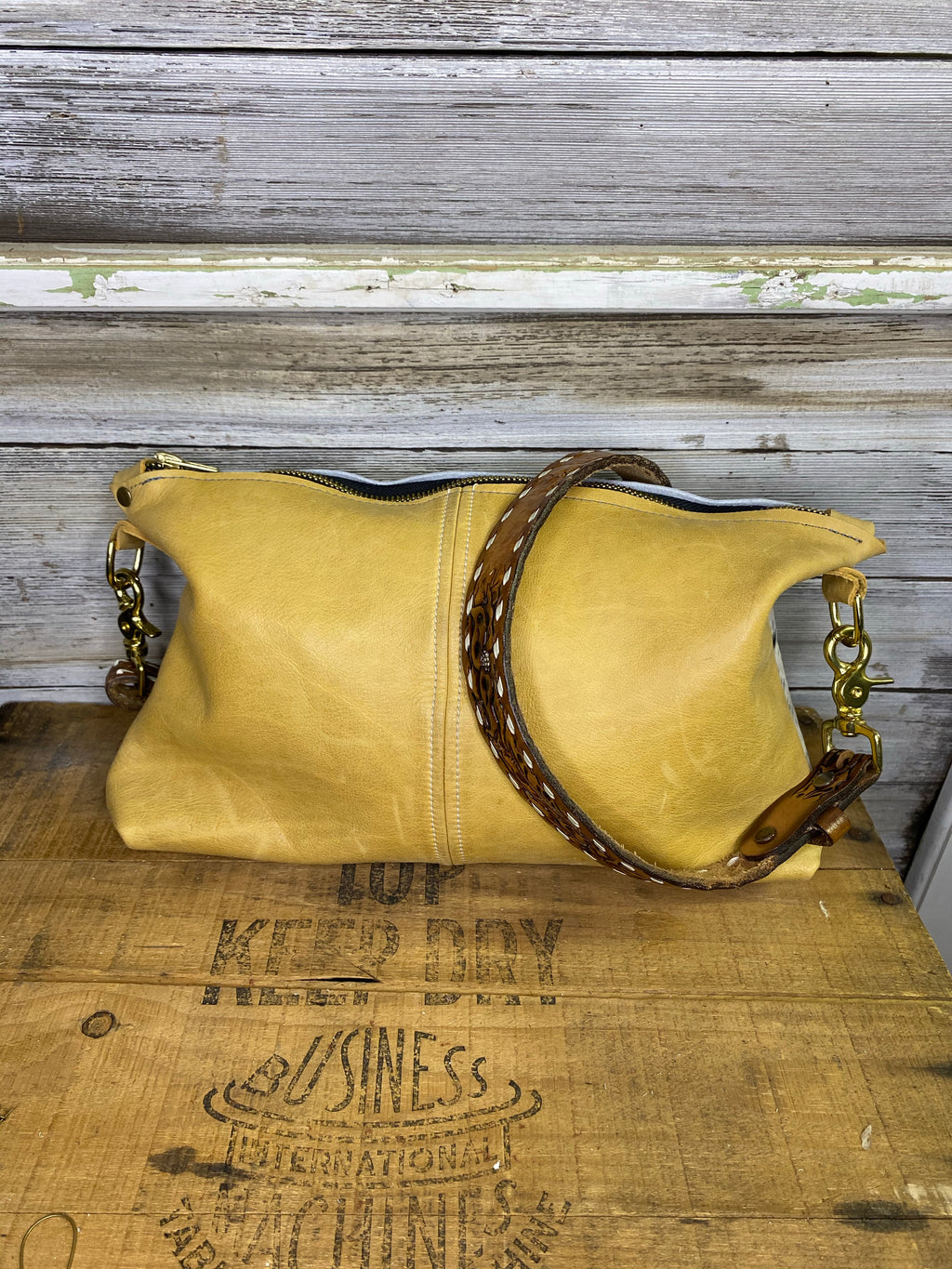 Cowhide Shoulder Bag with Elk Leather Back and Eagle