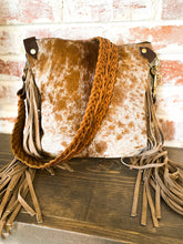 Load image into Gallery viewer, Brown Cowhide and Fringe Crossbody
